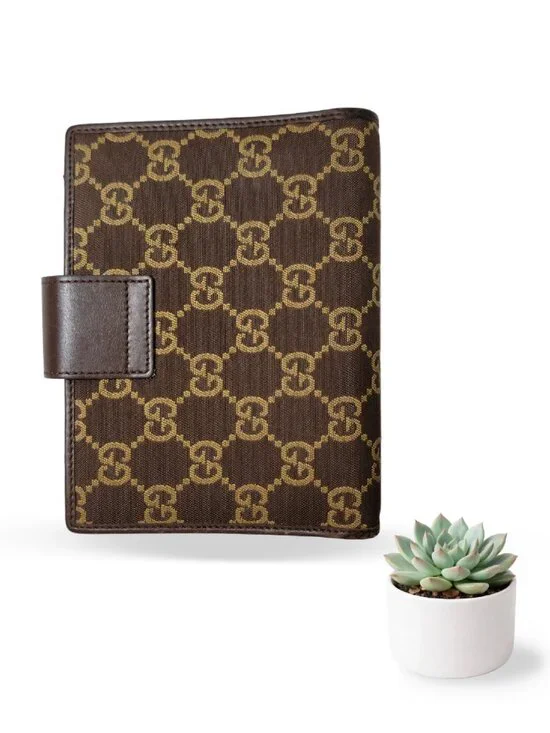 Gucci GG Monogram Canvas Planner / Agenda Brown Leather Trim Made in Italy - Picture 2 of 8